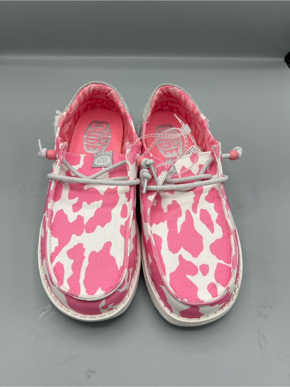 HEY DUDE PINK COW/SILVER WENDY FUNK COWGIRL BLING SLIP ON